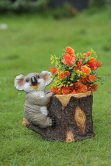 Decorative Bird on Log Statue Gray