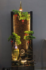 Tall Rectangular Indoor Water Fountain with Golden Spinning Wheel