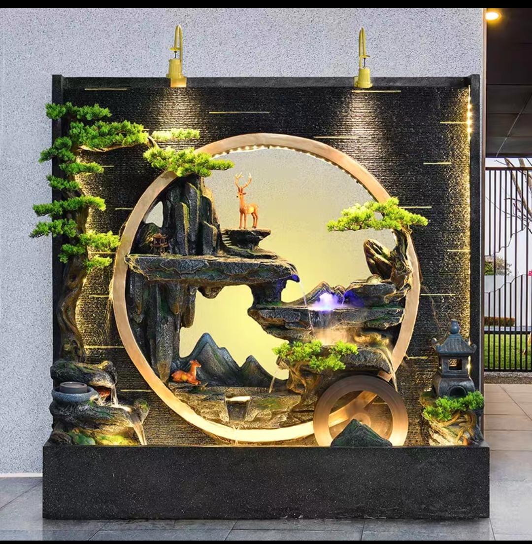 Garden Indoor Waterfall Fountain with LED Lights, Circular Rock Formation