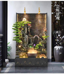 Water Fountain with LED Lights, Mountain Rockery Design, Large Floor Standing Waterfall