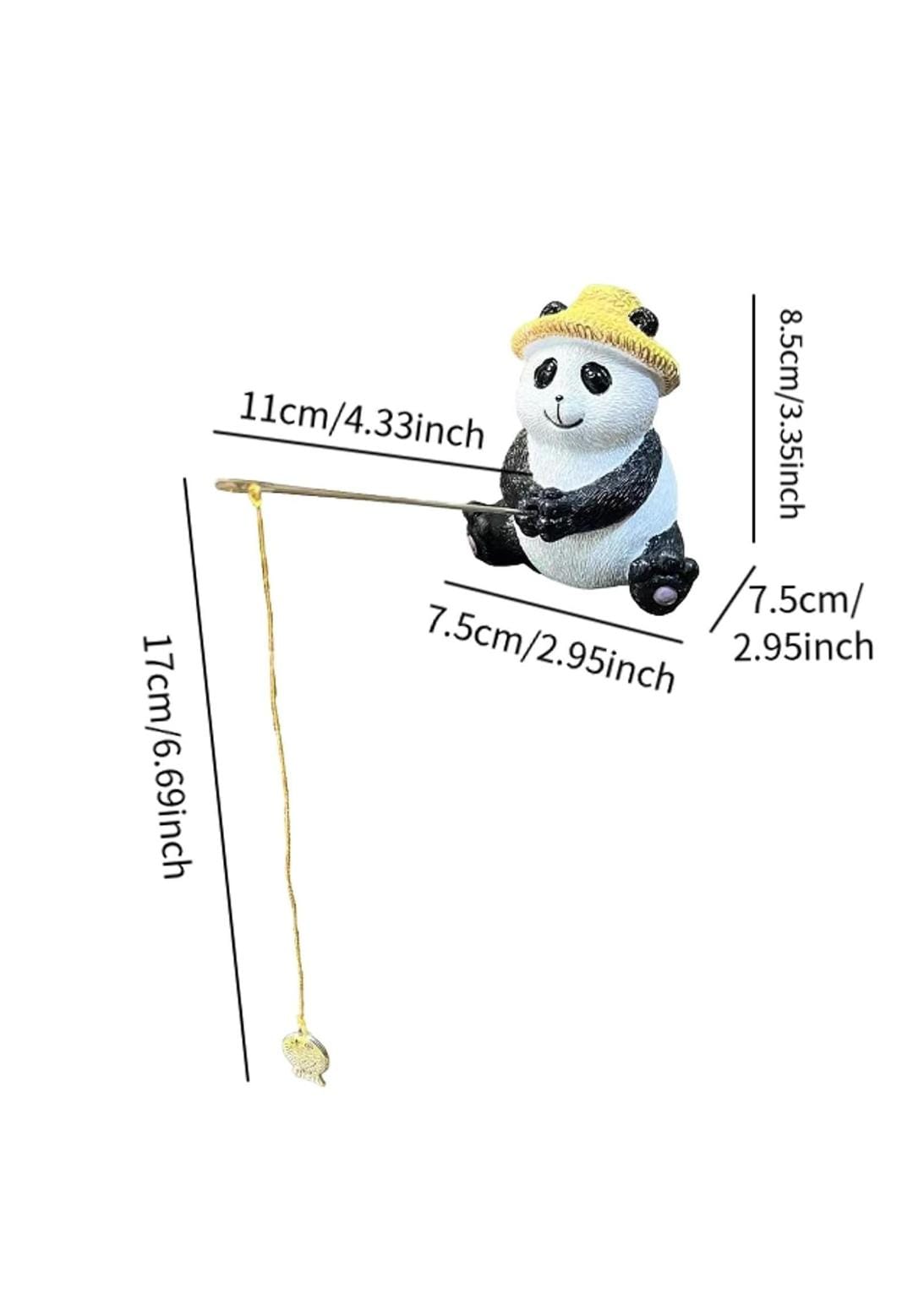 Decorative Panda Figurine with Straw Hat, Black and White