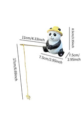 Decorative Panda Figurine with Straw Hat, Black and White
