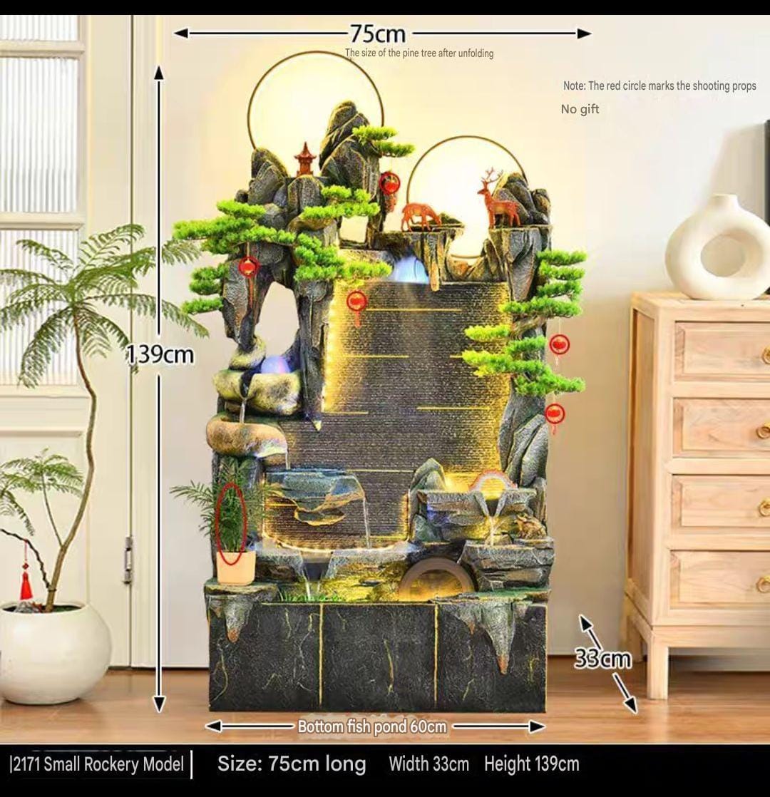 Twin-Halo Mountain Landscape Floor Fountain
