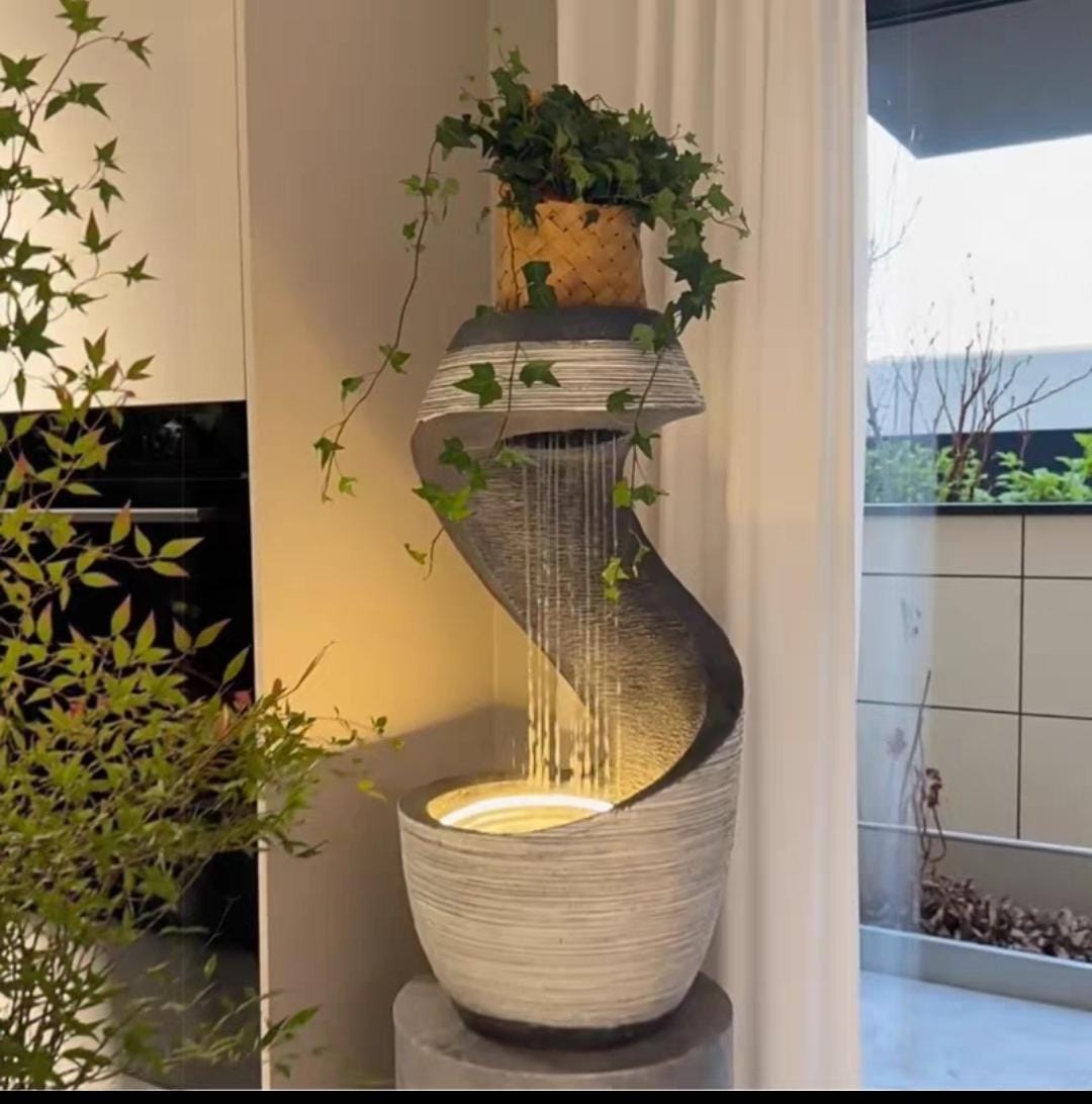 Modern LED Water Fountain with Curved Design