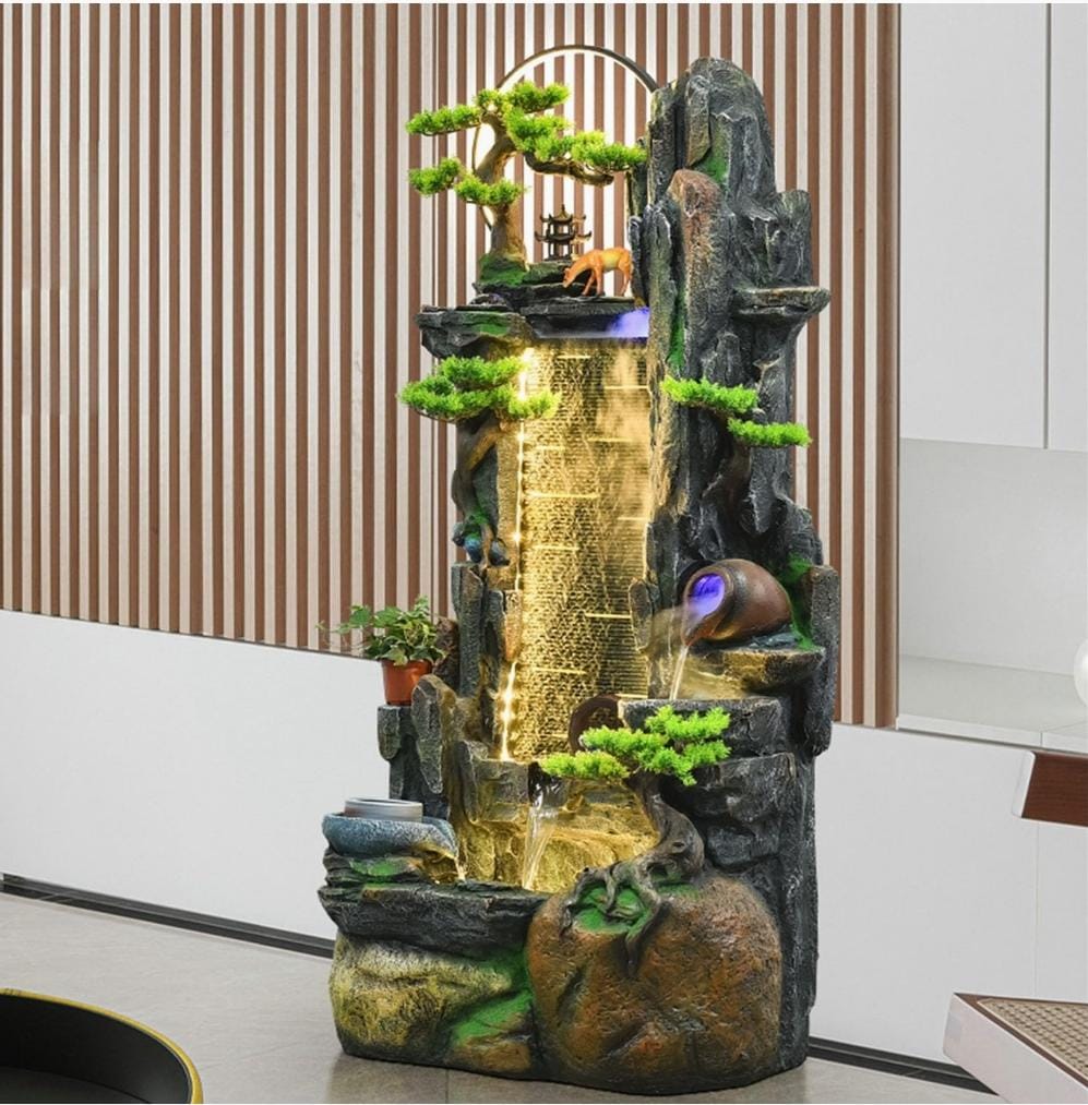 n Indoor & Outdoor Tabletop Mountain Waterfall, Multicolour, Resin, LED Lights