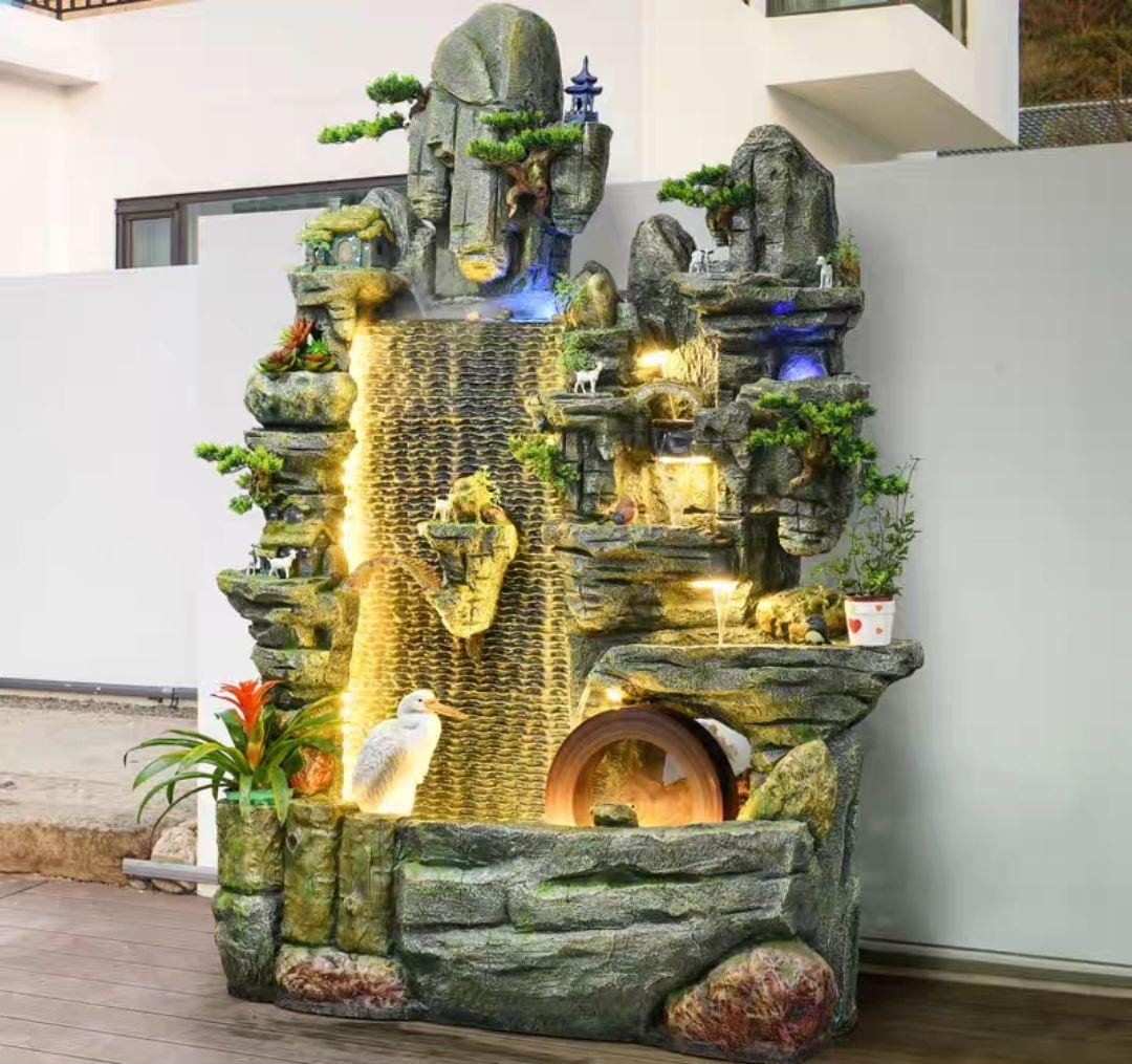 Decorative Rock Waterfall Fountain with LED Lights