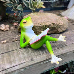 Smart Frog Book Lover Showpiece
