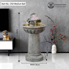 Classic Stone-Finish Pedestal Fountain with Crystal Sphere