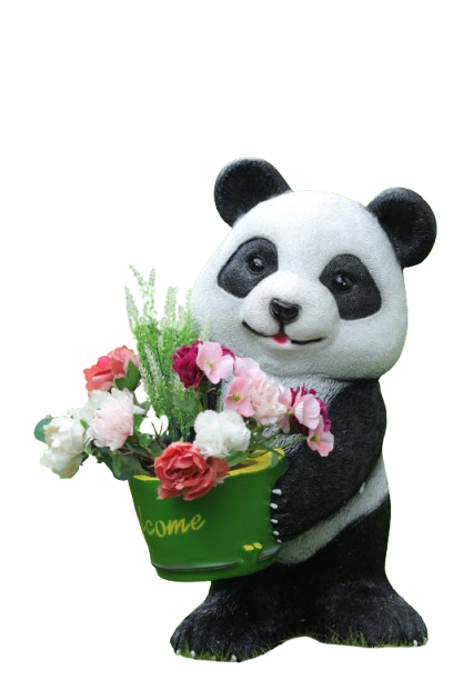 Charming panda statue holding a green basket