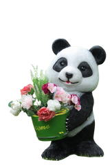 Charming panda statue holding a green basket