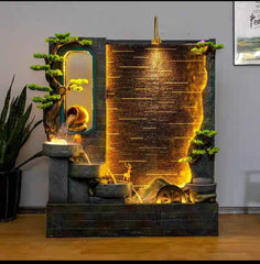 Zen Water Fountain with LED Lights, Grey Stone