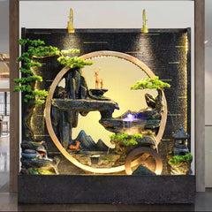 Garden Indoor Waterfall Fountain with LED Lights, Circular Rock Formation