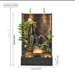Water Fountain with LED Lights, Mountain Rockery Design, Large Floor Standing Waterfall