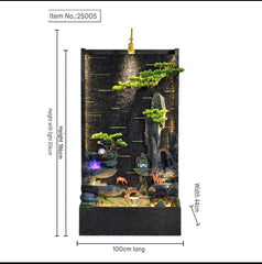 Waterfall Fountain with LED Lights, Black Frame, Asian Style Landscape Design