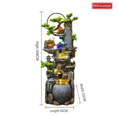 Garden Indoor Tabletop Fountain with LED Lights, Asian Rockery Waterfall