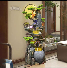 Garden Indoor Tabletop Fountain with LED Lights, Asian Rockery Waterfall