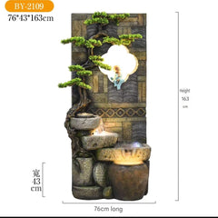 Cascading Water Fountain with Bonsai Tree