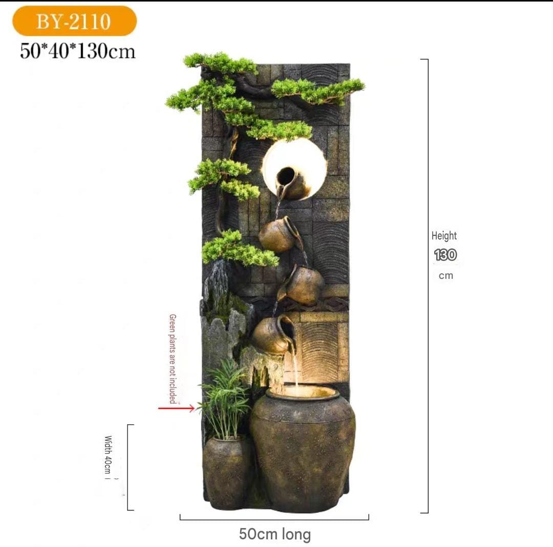Cascading Water Fountain with Bonsai Tree