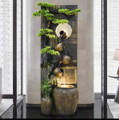 Cascading Water Fountain with Bonsai Tree