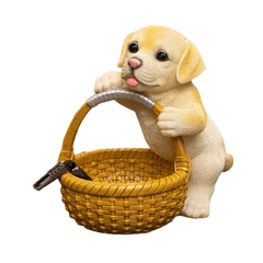 Labrador puppy with wicker basket