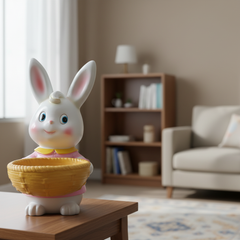 White Decorative Rabbit with Yellow Flower Basket