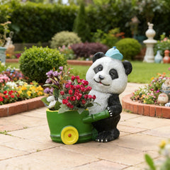 Playful Panda Gardener & Wheelbarrow Planter