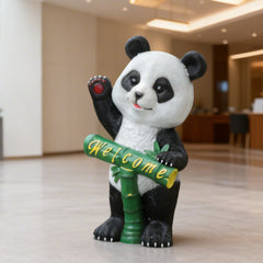 Garden Panda Statue with Bamboo